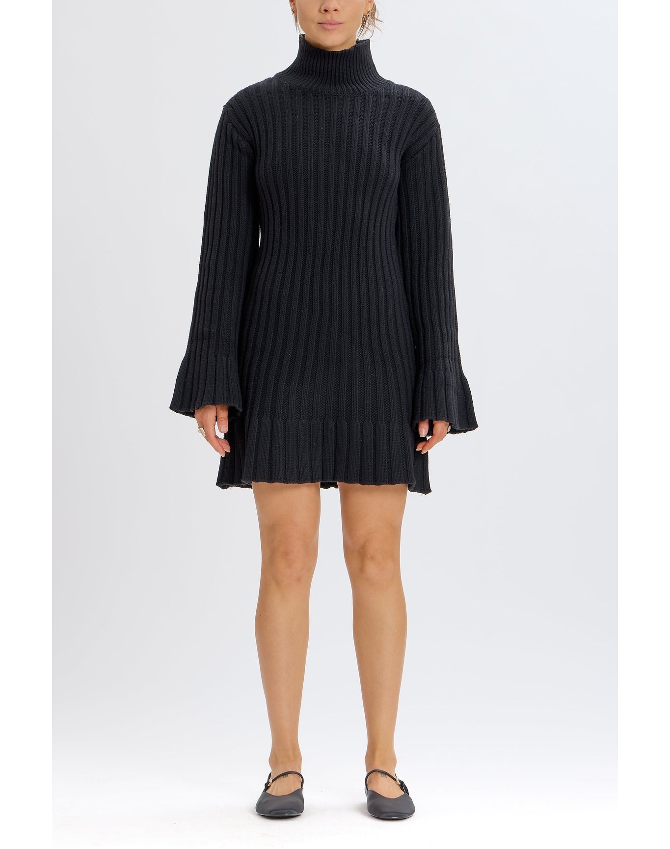 Ribbed Turtleneck Sweater Mini Dress | Black