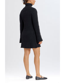 Ribbed Turtleneck Sweater Mini Dress | Black