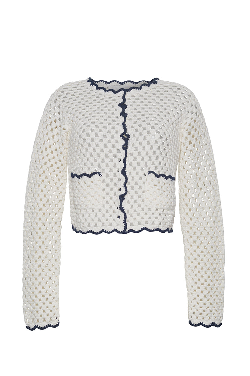 Roma Cardigan | Ivory Navy Crotchet