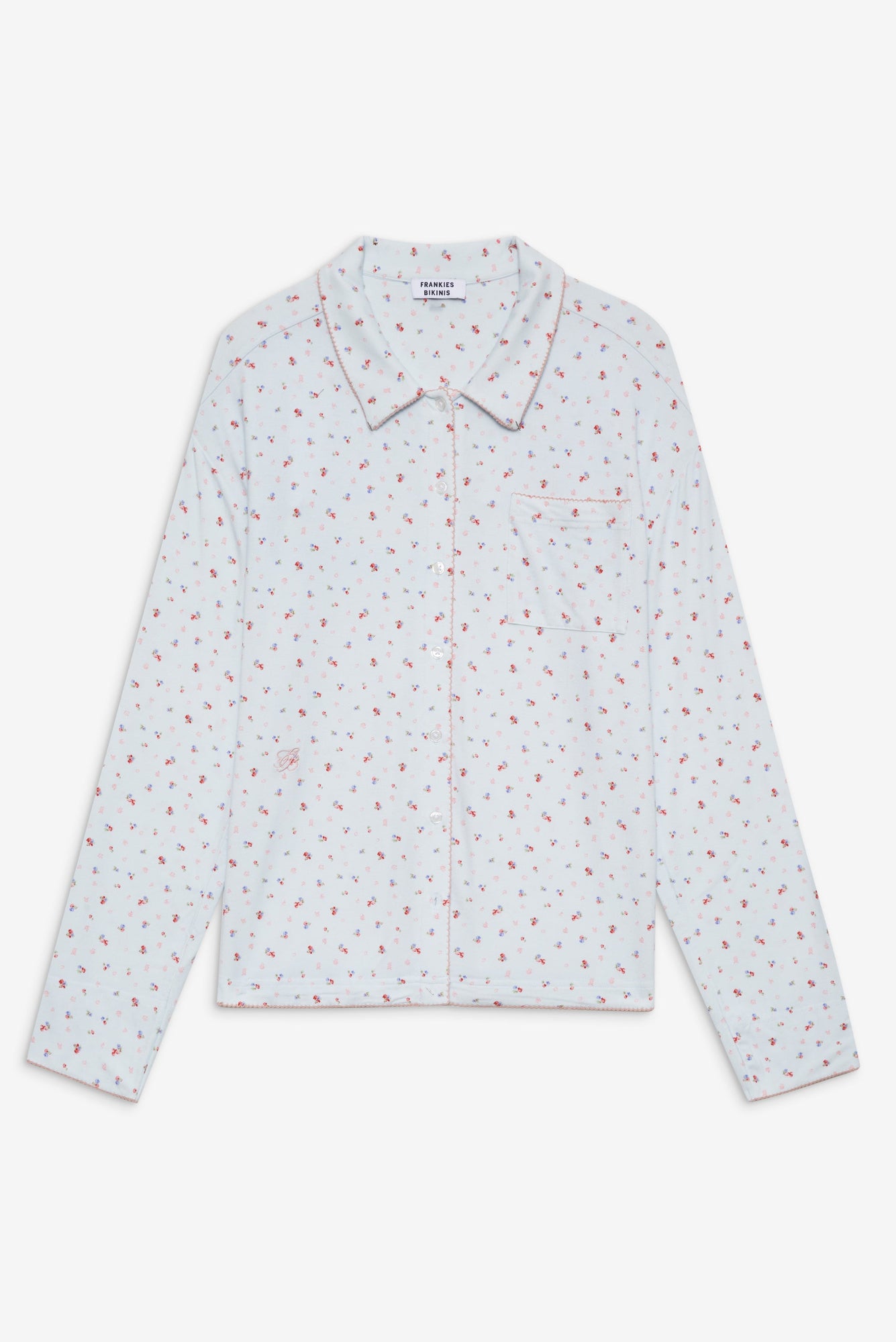 Rory Long Sleeve in Blue with Pink Floral Malibu Meadow Print 