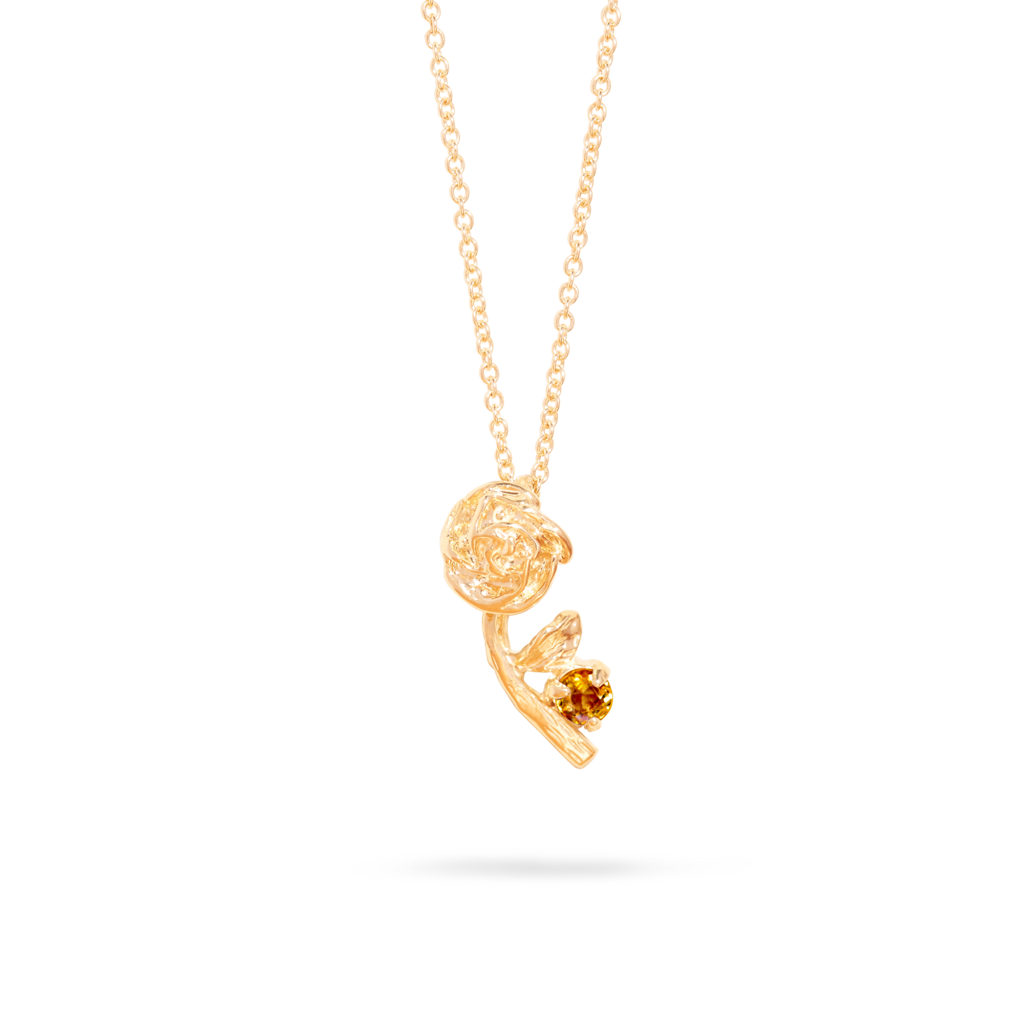 Rose Charm With Birthstone Necklace | 10K Yellow Gold