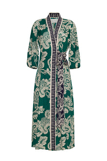 Rosewood Silk Dress | Flora Stamp Green