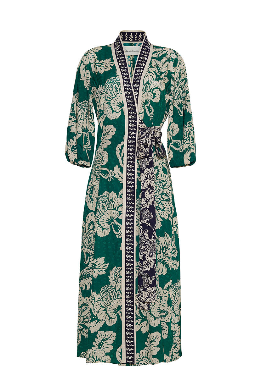 Rosewood Silk Dress | Flora Stamp Green