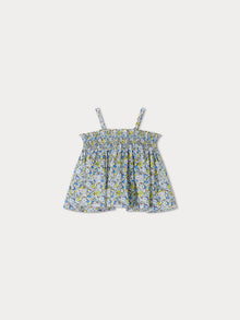 Girl | Abricot Smocked Blouse | Blue Flowers