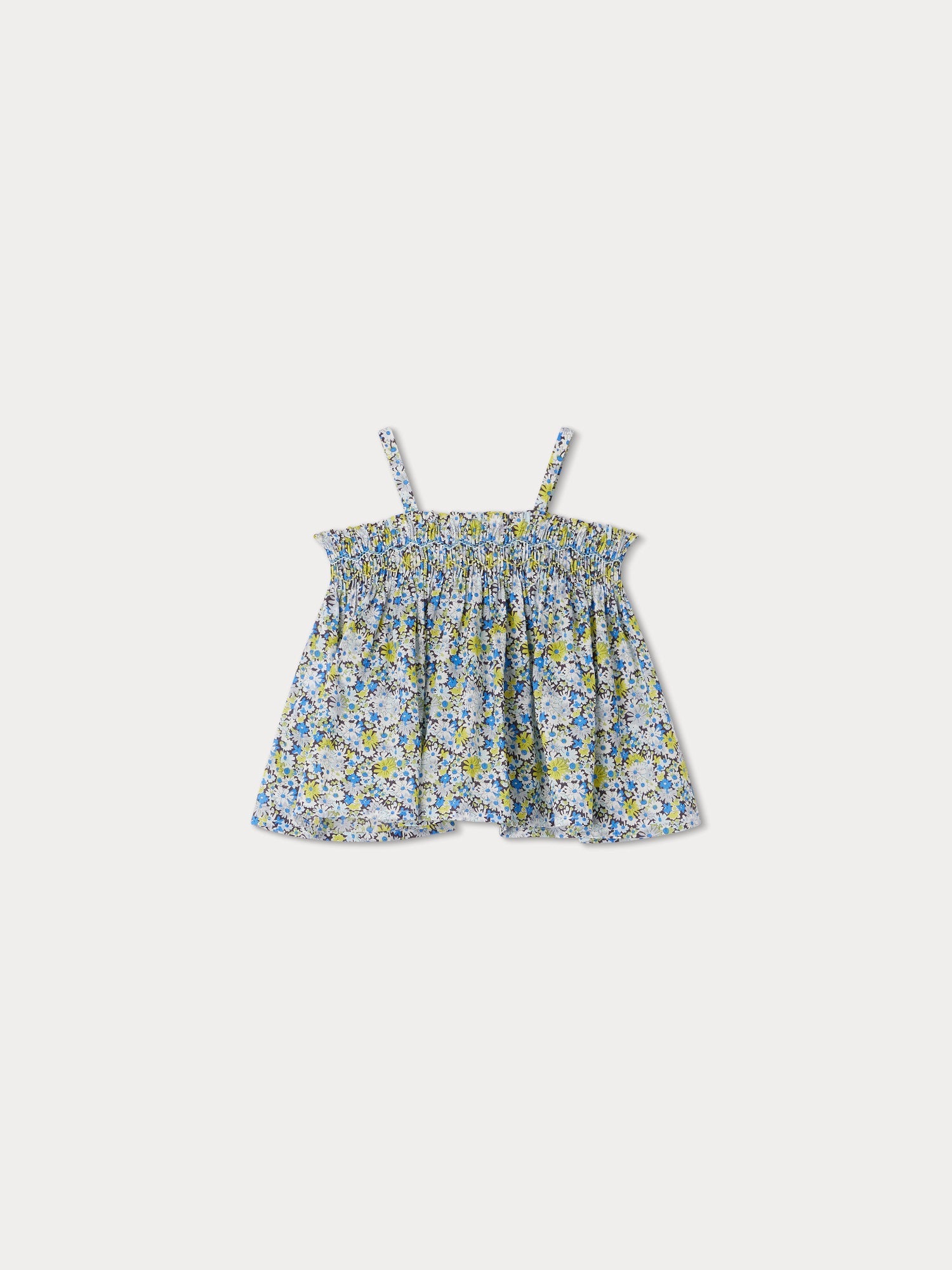 Girl | Abricot Smocked Blouse | Blue Flowers