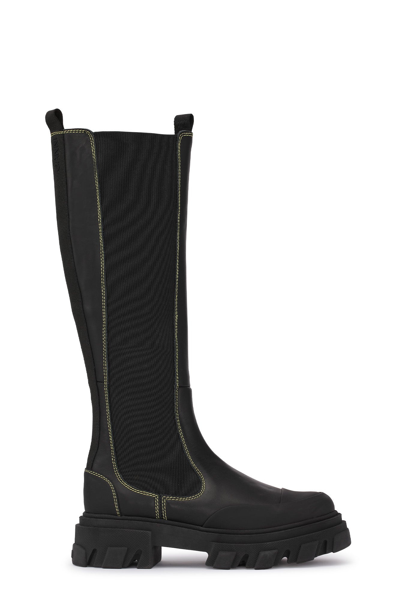 Knee-High Yellow Conrast Stitching Chelsea Boots | Black