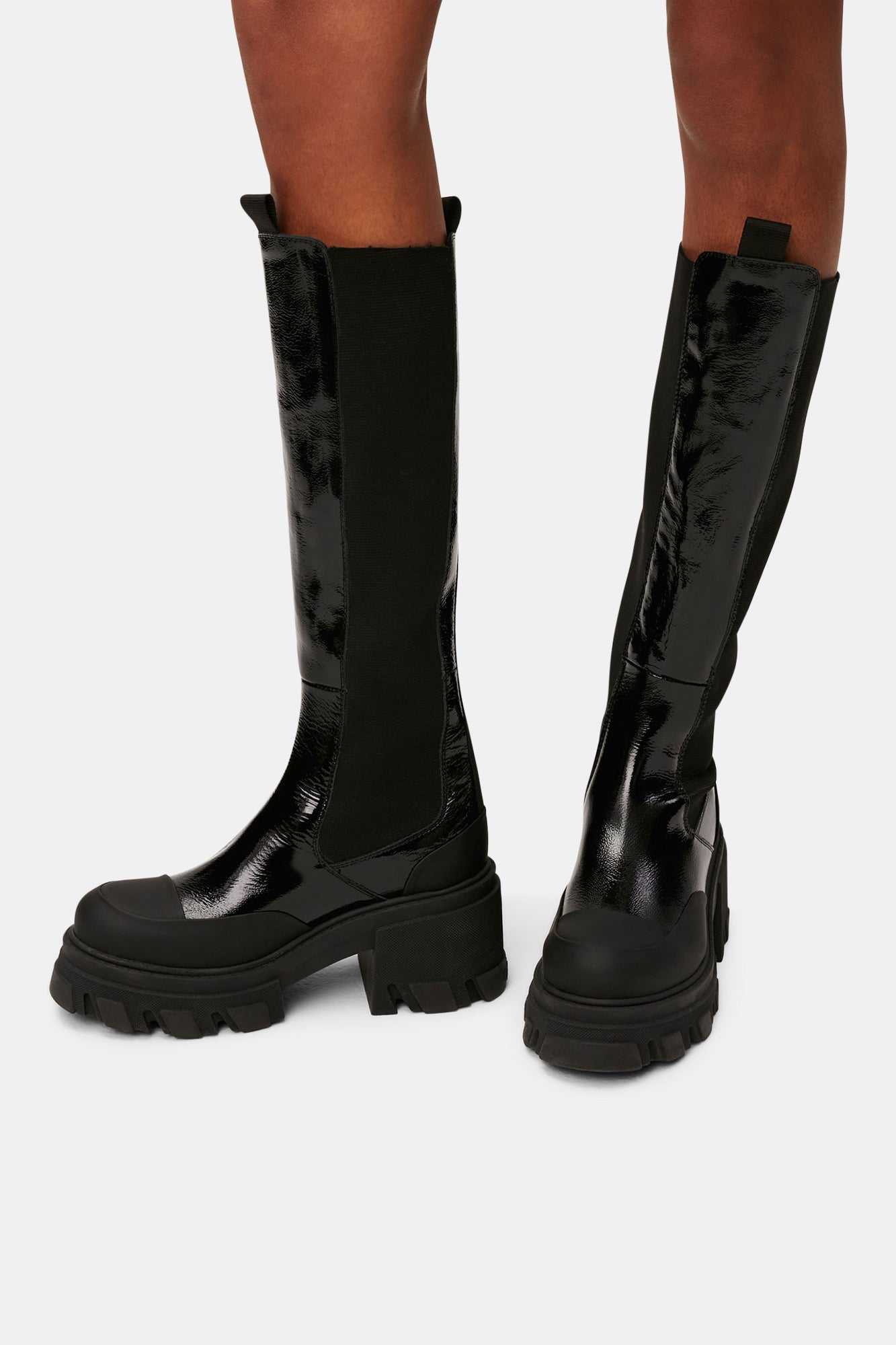 Glossy Cleated Chelsea Boots | Black