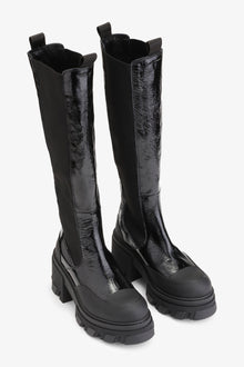 Glossy Cleated Chelsea Boots | Black