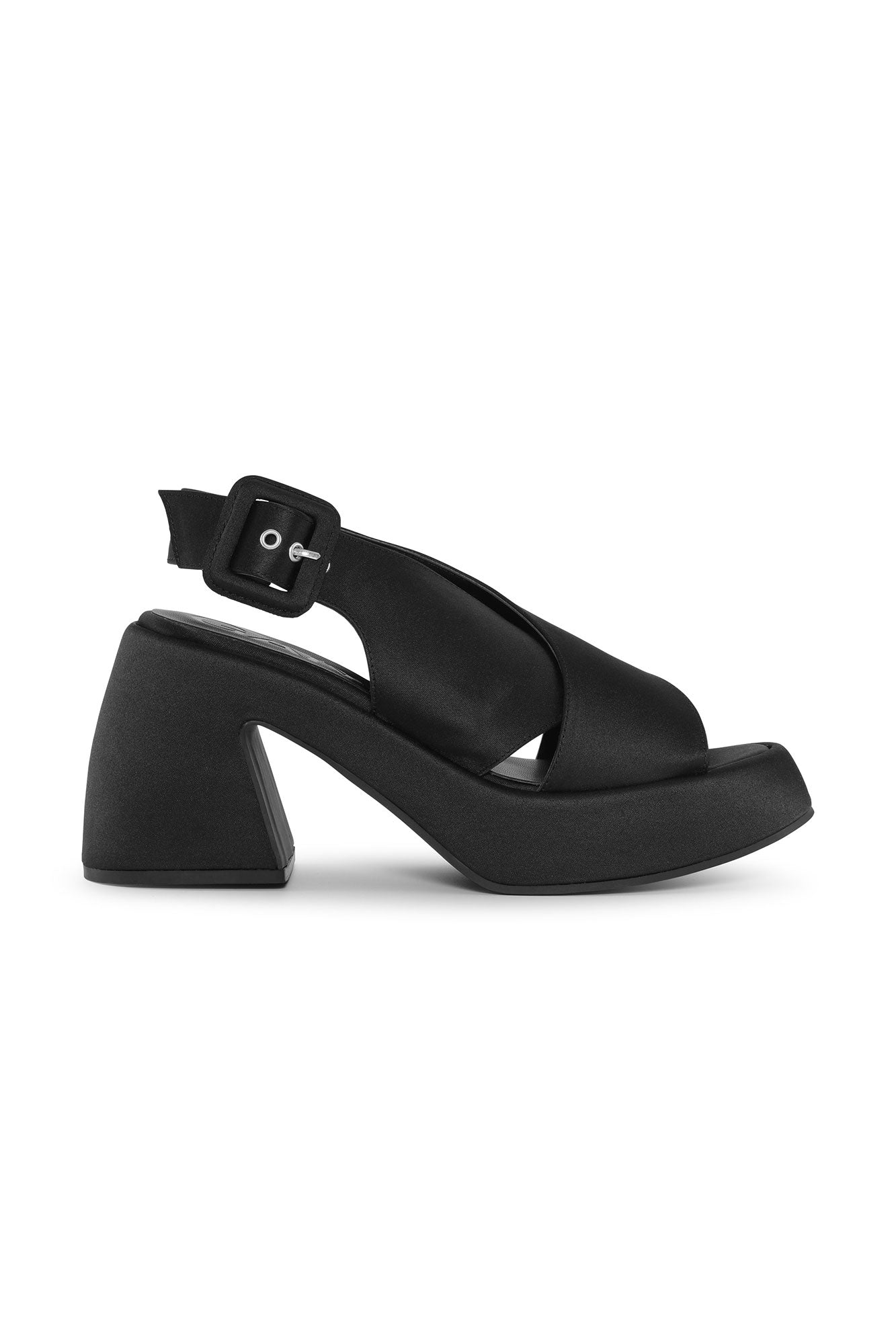 Satin Cross Heeled Sandals | Black