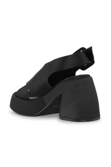Satin Cross Heeled Sandals | Black