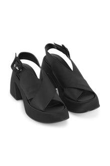 Satin Cross Heeled Sandals | Black