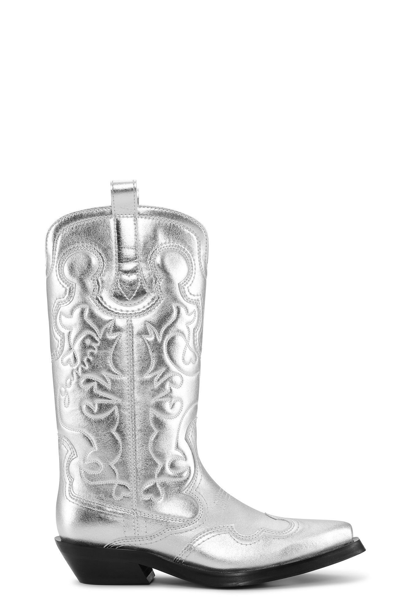 Mid Shaft Embroidered Western | Silver