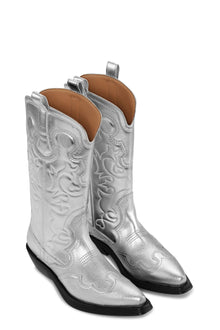 Mid Shaft Embroidered Western | Silver