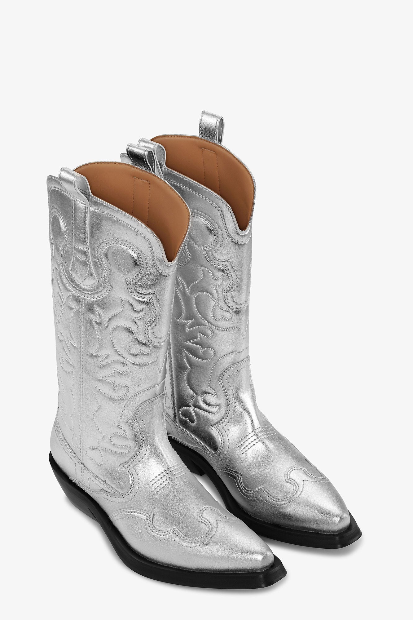 Mid Shaft Embroidered Western | Silver