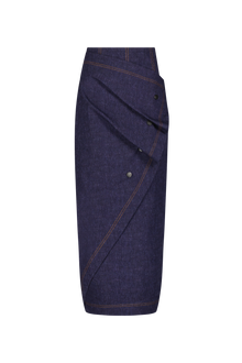 Stretch Denim Ruffle Skirt | Midnight