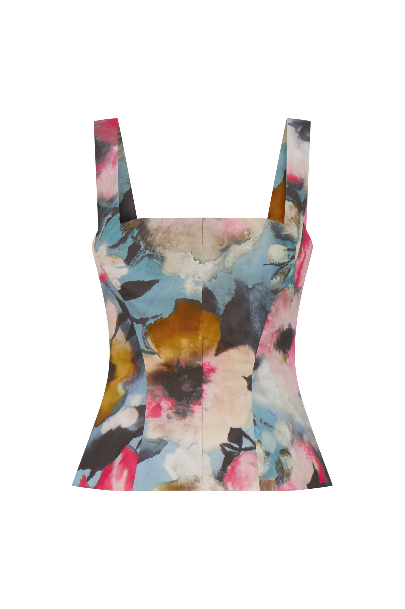 Floral Printed Cotton Scoop Neck Top | Mist Multi
