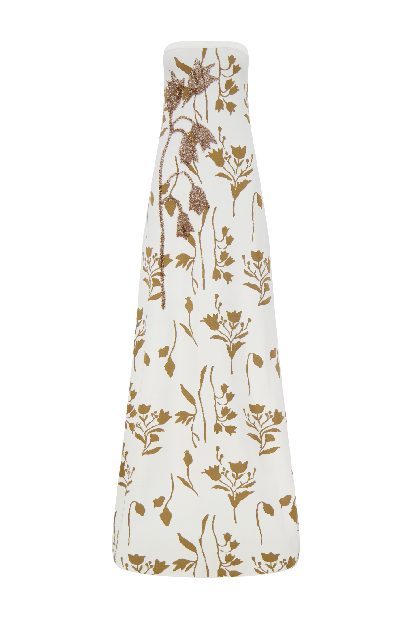 Floral Jacquard Knit Beaded Strapless Dress | Cream/Camel