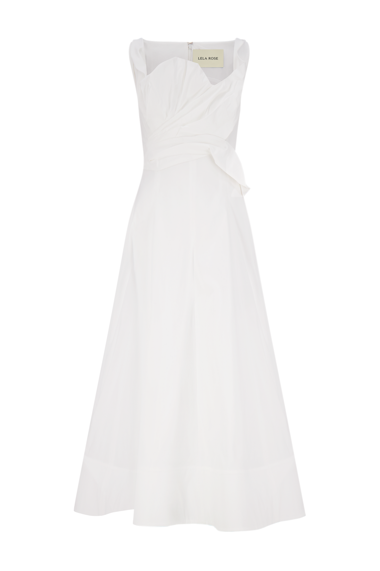 Cotton Poplin Draped Floral Dress | White