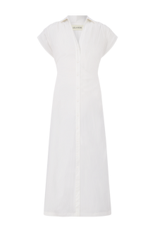 Cotton Poplin Tie Waist Dress | White