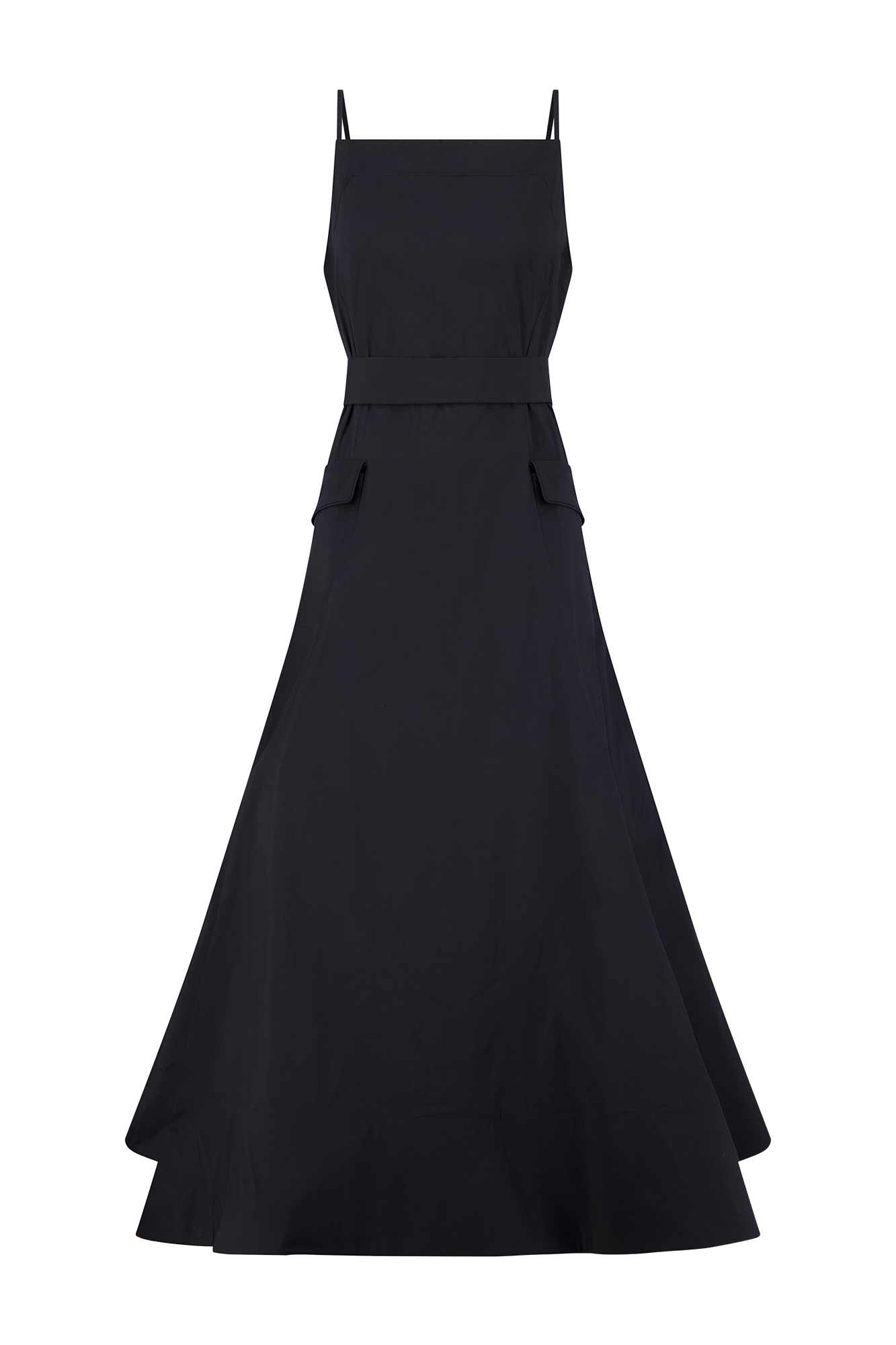 Cotton Poplin Belted Dress | Black