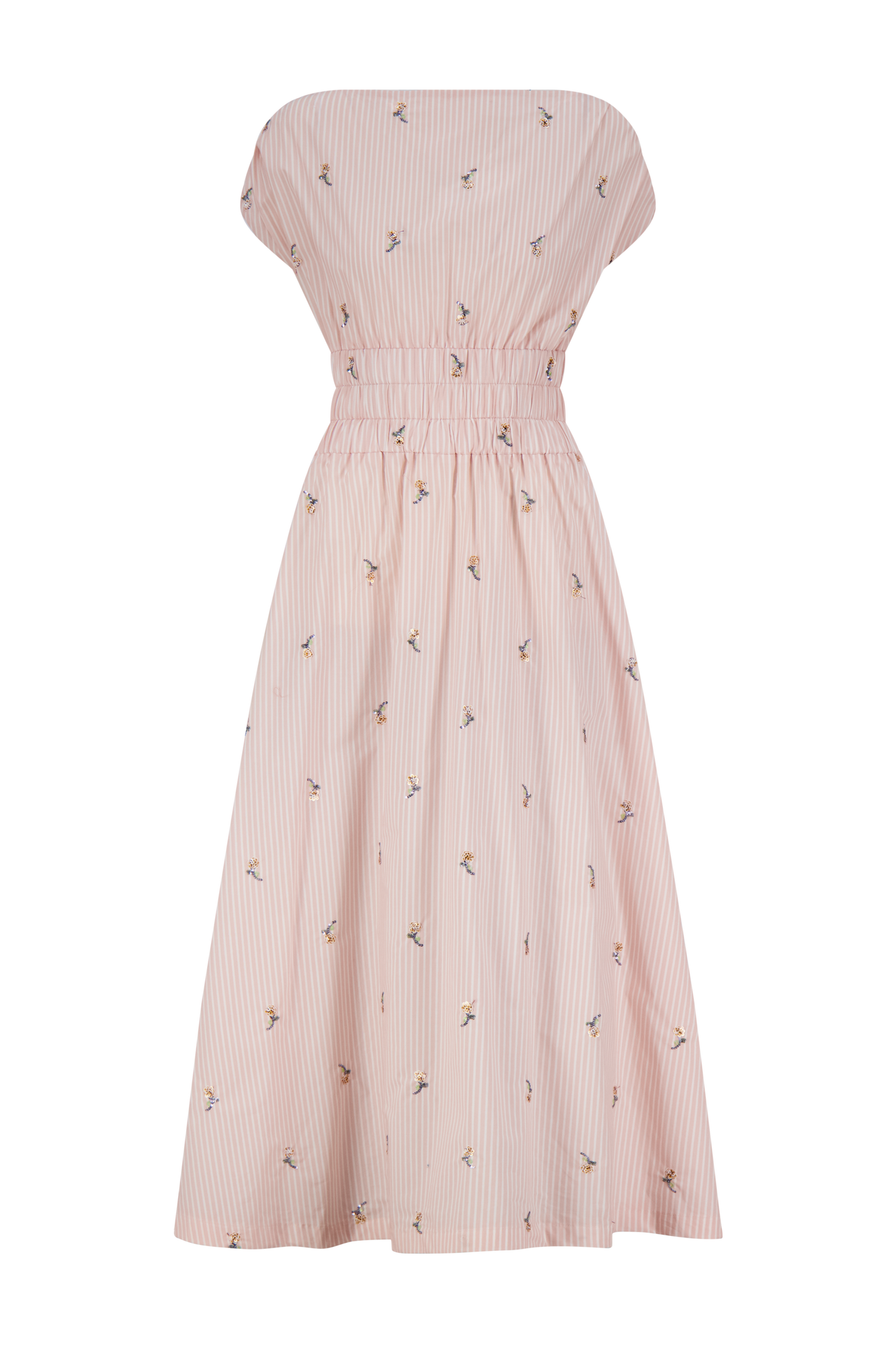 Embroidered Striped Cotton Midi Dress | Blush