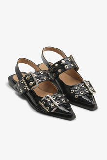 Feminine Buckle Ballerina Patent Croco | Black