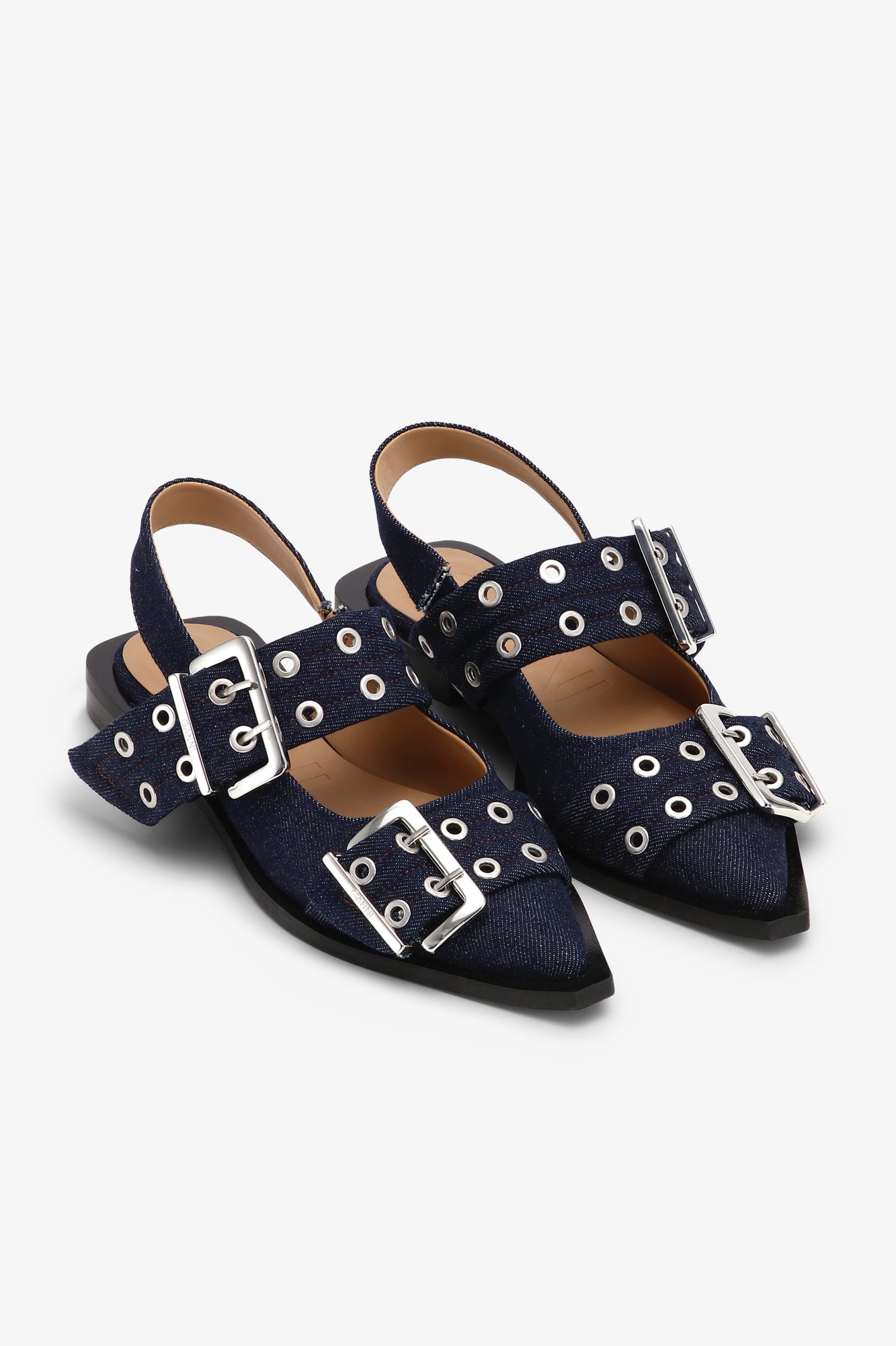 Feminine Buckle Ballerina Denim | Dark Navy