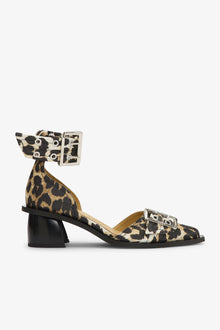 Feminine Buckle Open Cut Pump Satin Print | Leopard