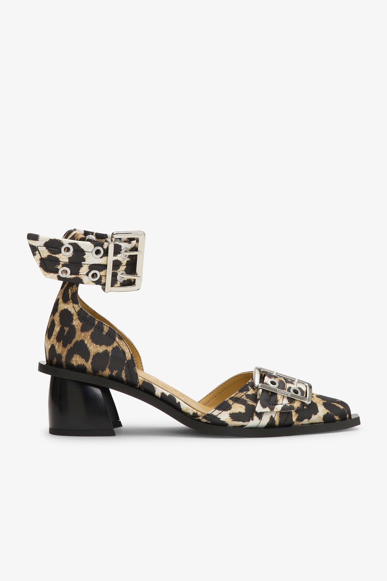 Feminine Buckle Open Cut Pump Satin Print | Leopard