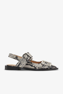 Snake Printed Feminine Buckle Ballerinas | Sand