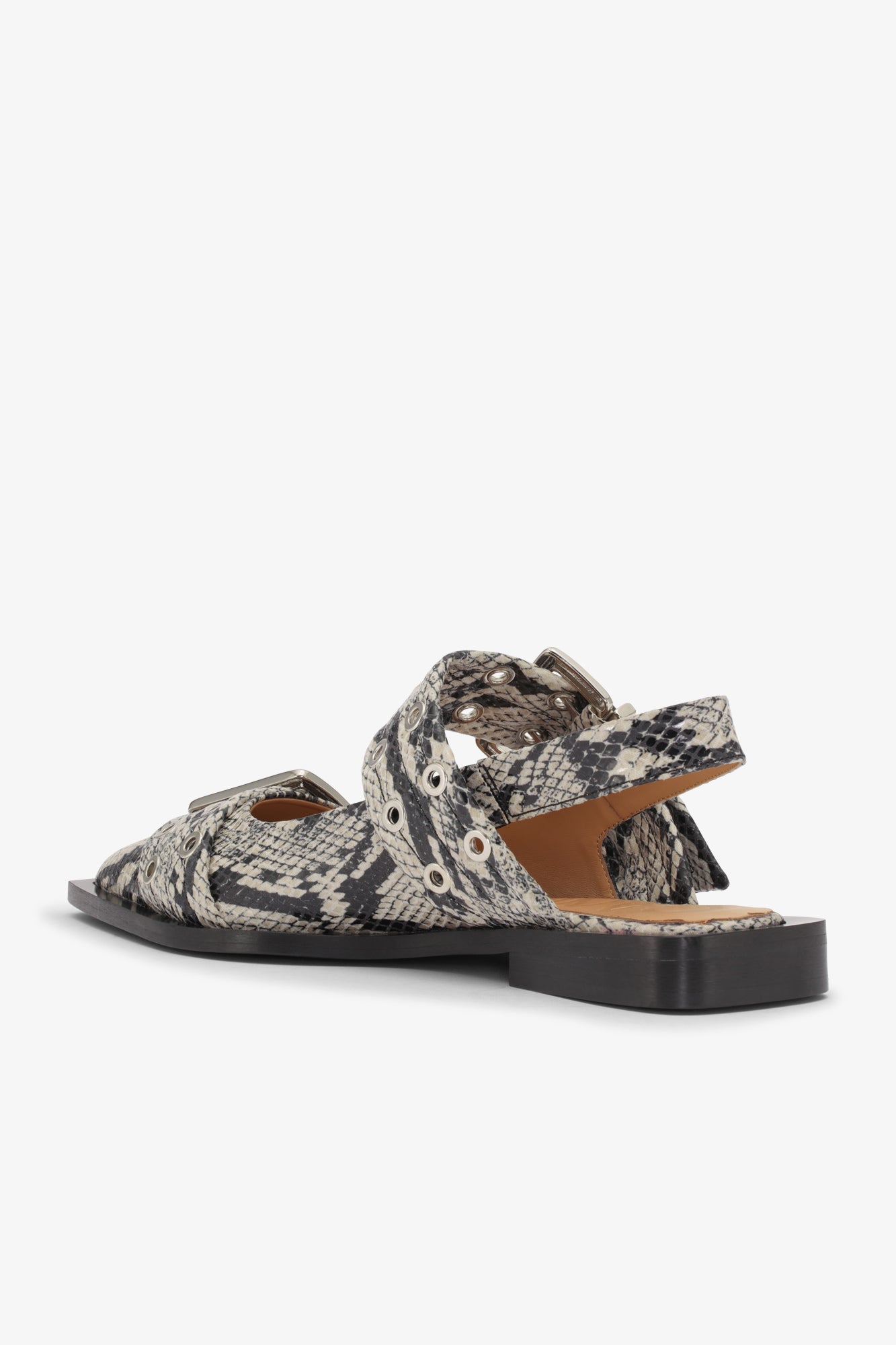 Snake Printed Feminine Buckle Ballerinas | Sand