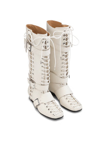 Eyelets Lace Up High Boot | Egret