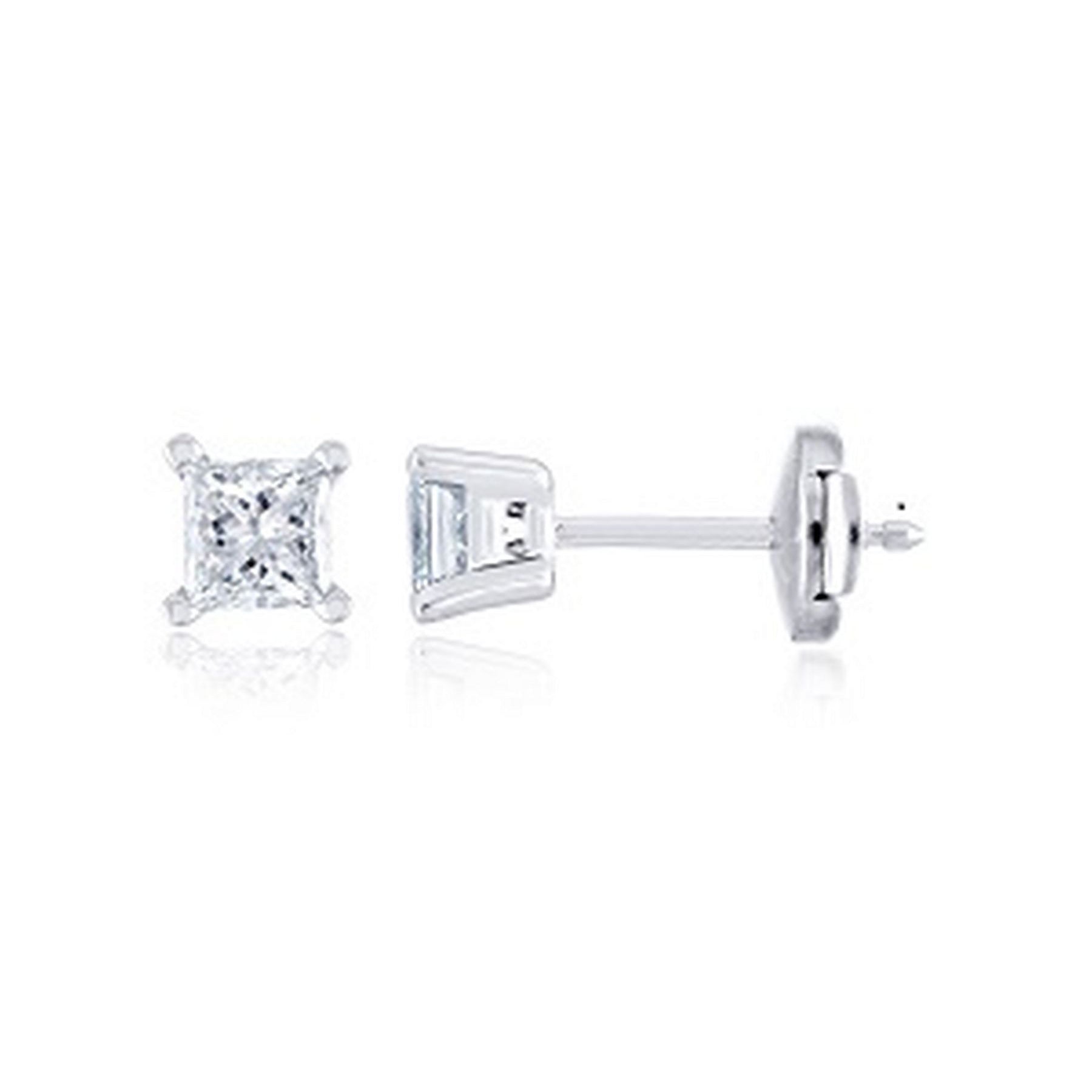 0.50 CT Princess Natural Diamond | Stud Earrings | 14K White Gold | H Color | VS-I Clarity