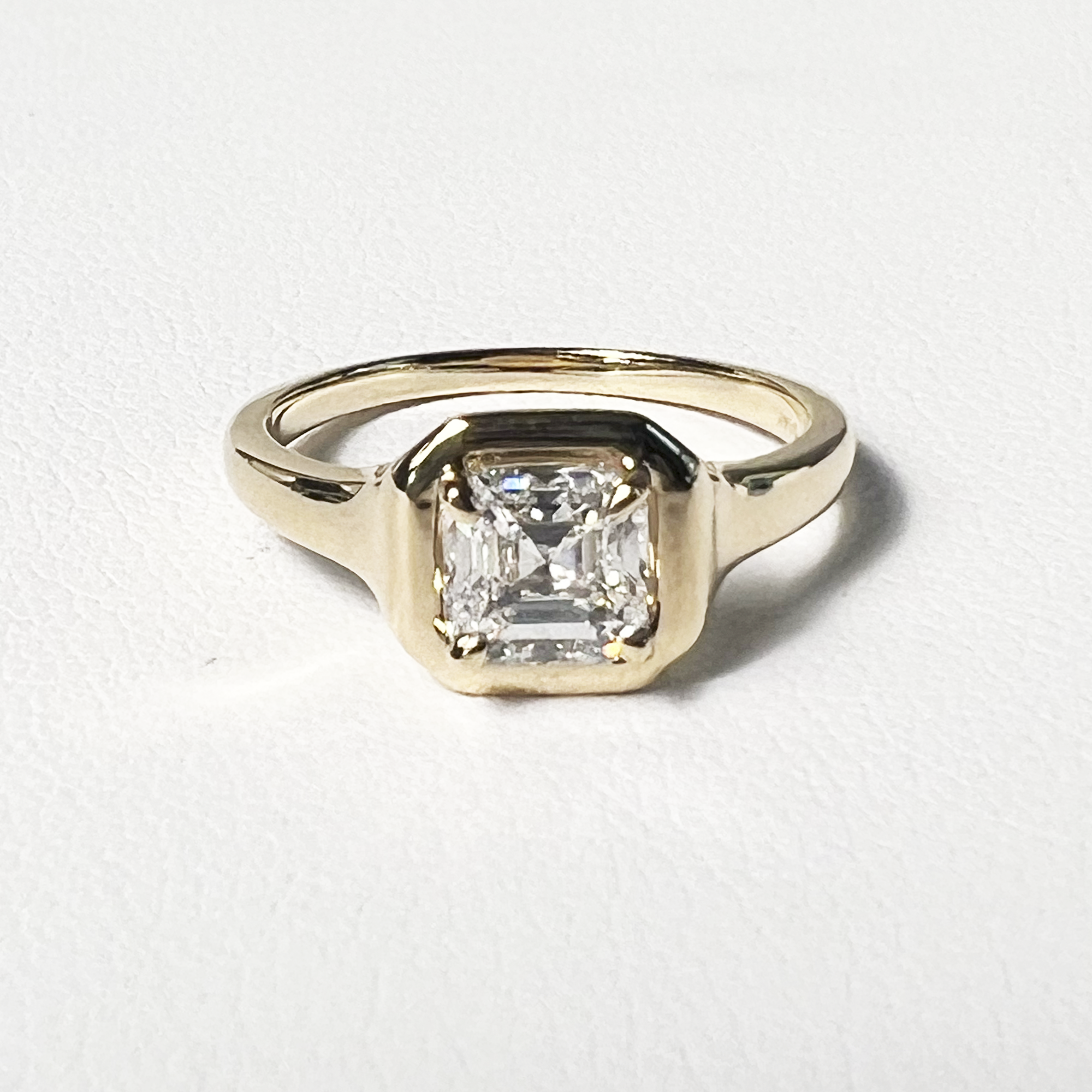 Asscher Signet Pinkie Ring | 14K Yellow Gold | 0.75 CTW (Approx) White Lab Diamond