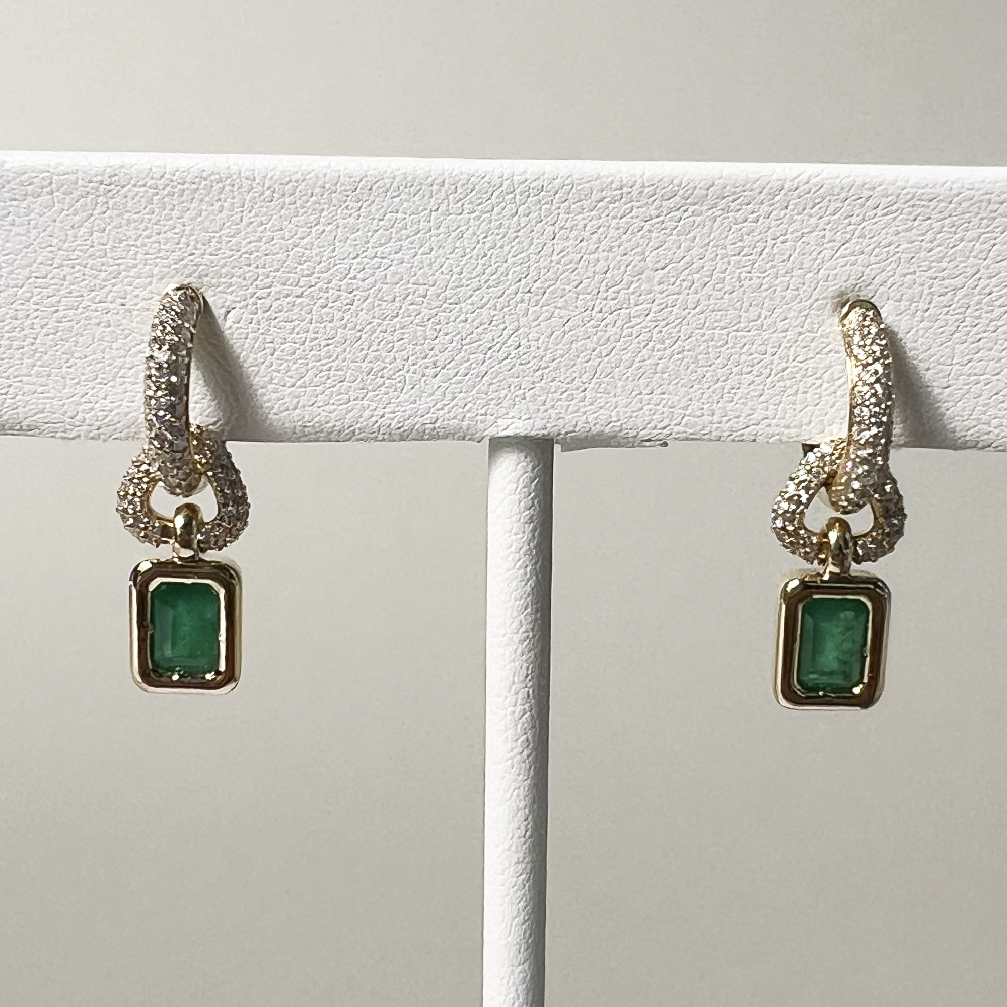 Classic Collection Emerald Pave Hoops | 14K Yellow Gold | Green Emerald/White Diamond