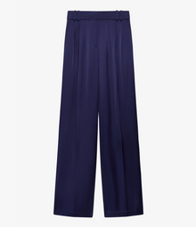 Another Tomorrow Satin Pleated Trouser in Indigo – Satin Women's Trousers
