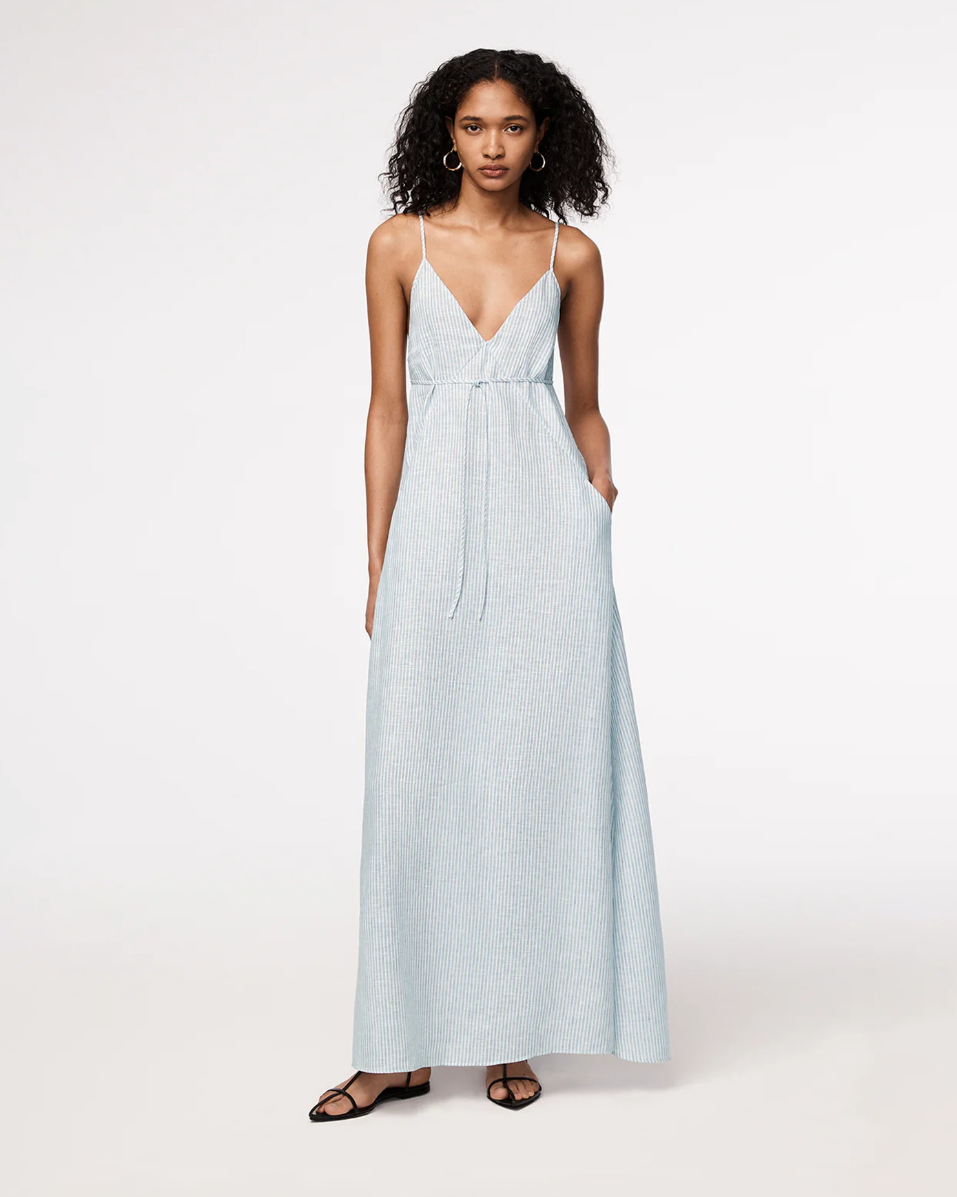 Another Tomorrow Seamed Slip Dress in Blue Stripe – Linen Women's Dress