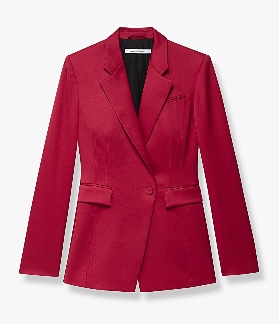 Another Tomorrow Seamed Waist Jacket in Ruby – Wool Women's Jacket