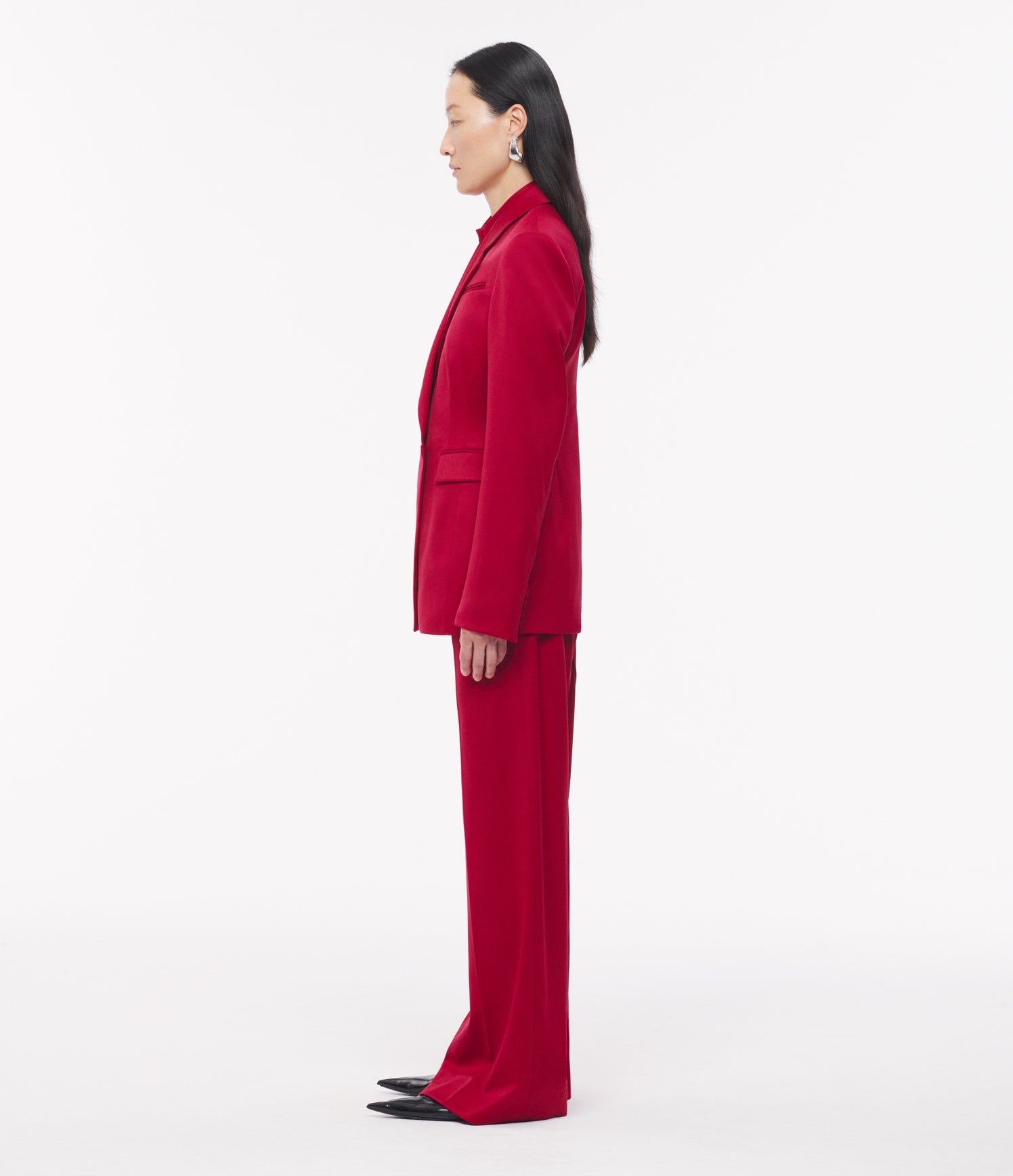 Another Tomorrow Seamed Waist Jacket in Ruby – Wool Women's Jacket