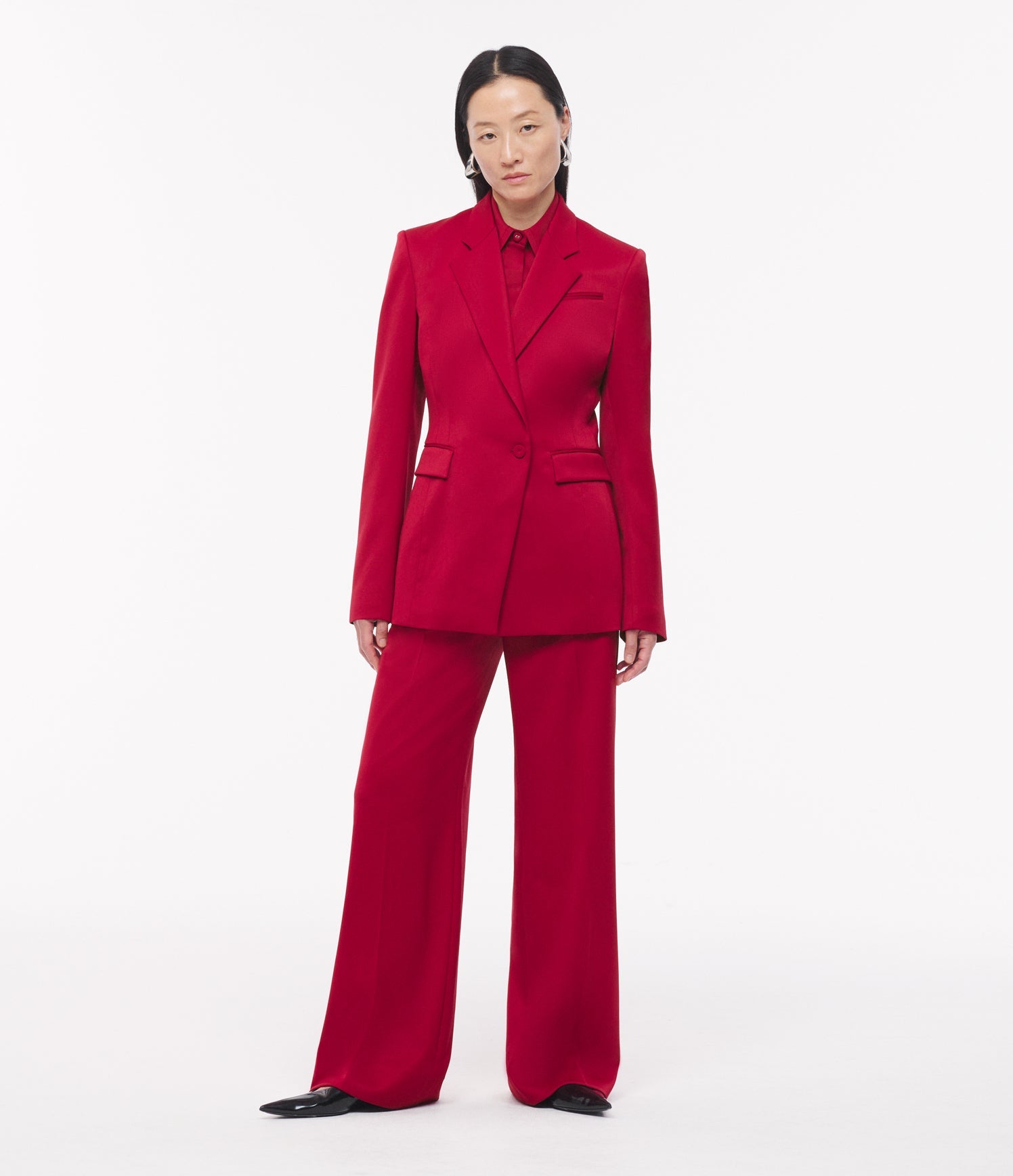 Another Tomorrow Seamed Waist Jacket in Ruby – Wool Women's Jacket