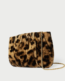 Serena Leopard Gathered Velvet Clutch in leopard print velvet.