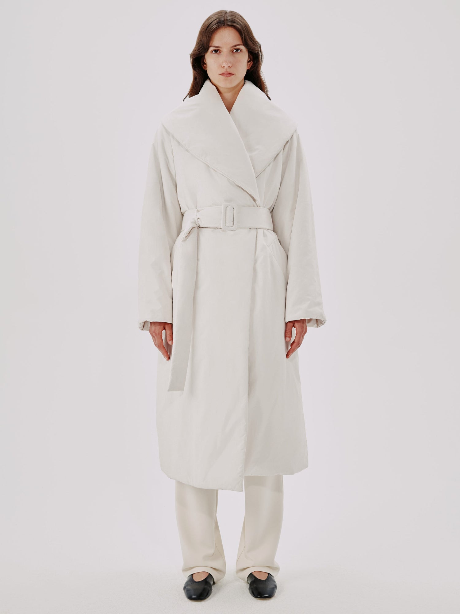 Another Tomorrow Wrap Puffer in Parchment – Cotton Women's Outerwear