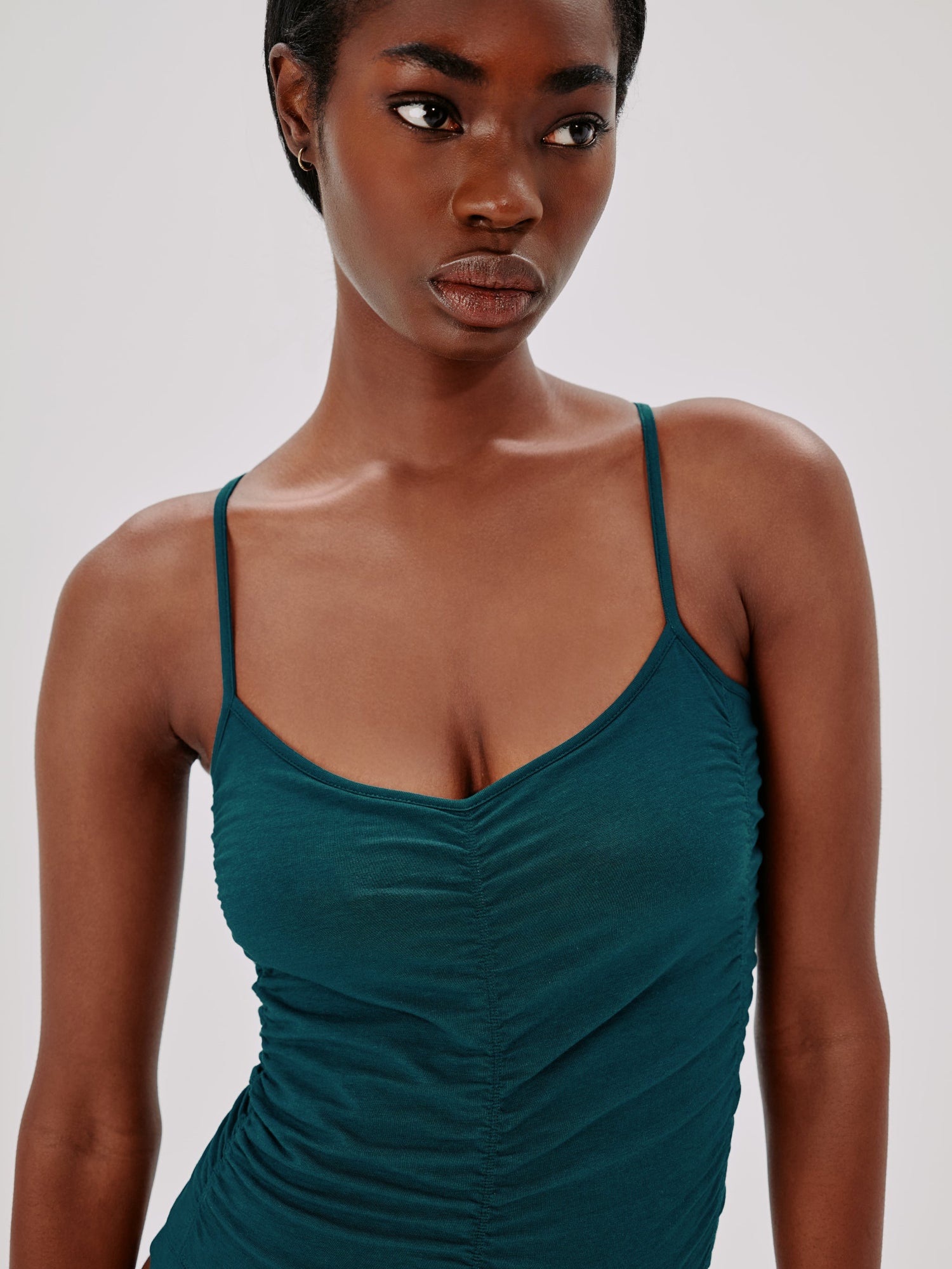 Another Tomorrow Shirred Bodysuit in Petrol – Cotton Women's Top