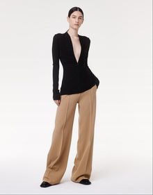 Another Tomorrow Shirred Long Sleeve Top in Black – Viscose Women's Top