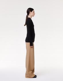 Another Tomorrow Shirred Long Sleeve Top in Black – Viscose Women's Top