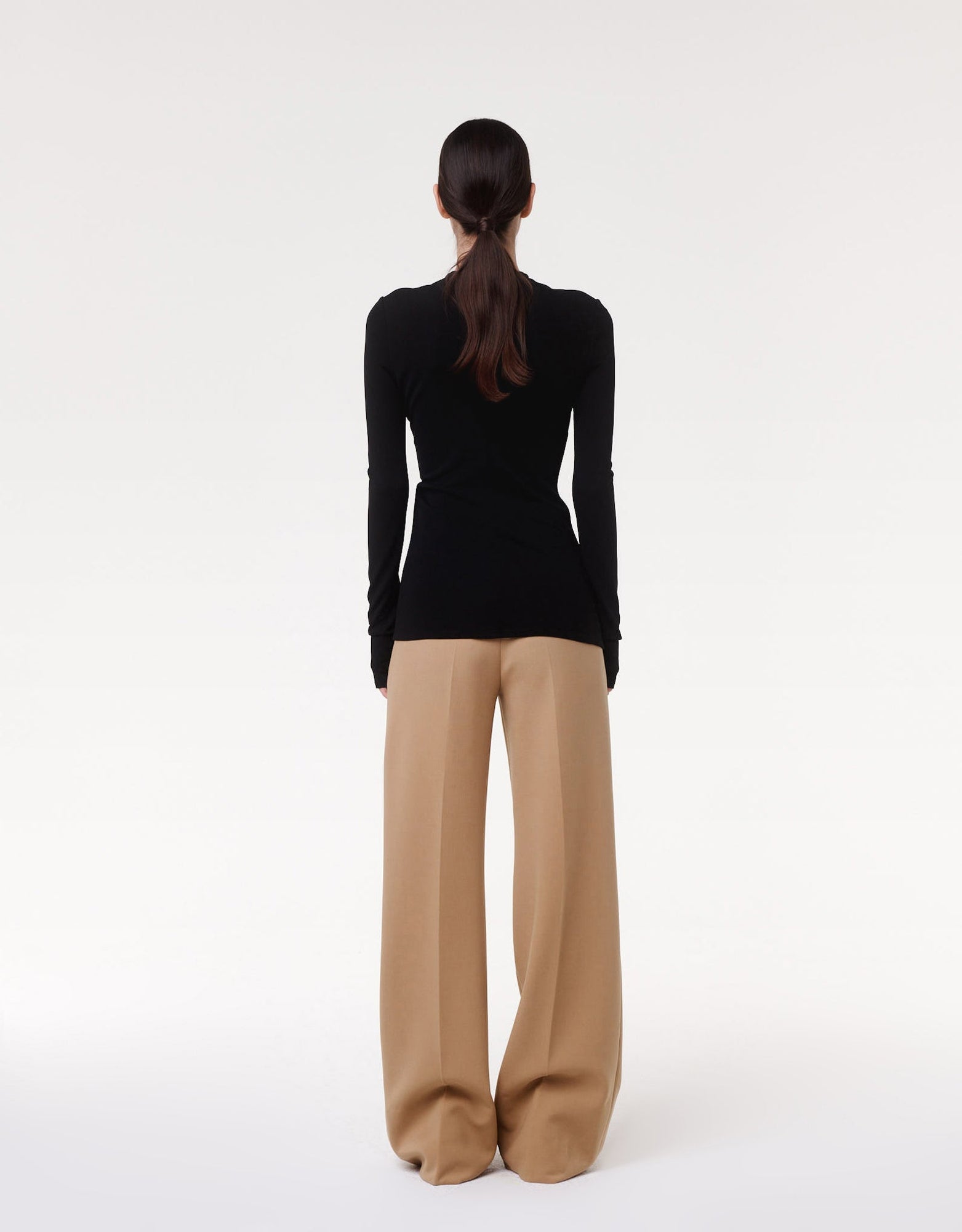 Another Tomorrow Shirred Long Sleeve Top in Black – Viscose Women's Top