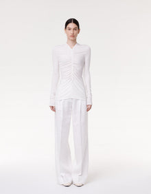 Another Tomorrow Shirred Long Sleeve Top in Off White – Viscose Women's Top