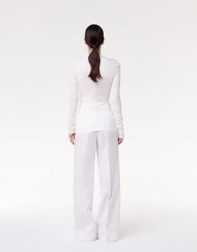 Another Tomorrow Shirred Long Sleeve Top in Off White – Viscose Women's Top