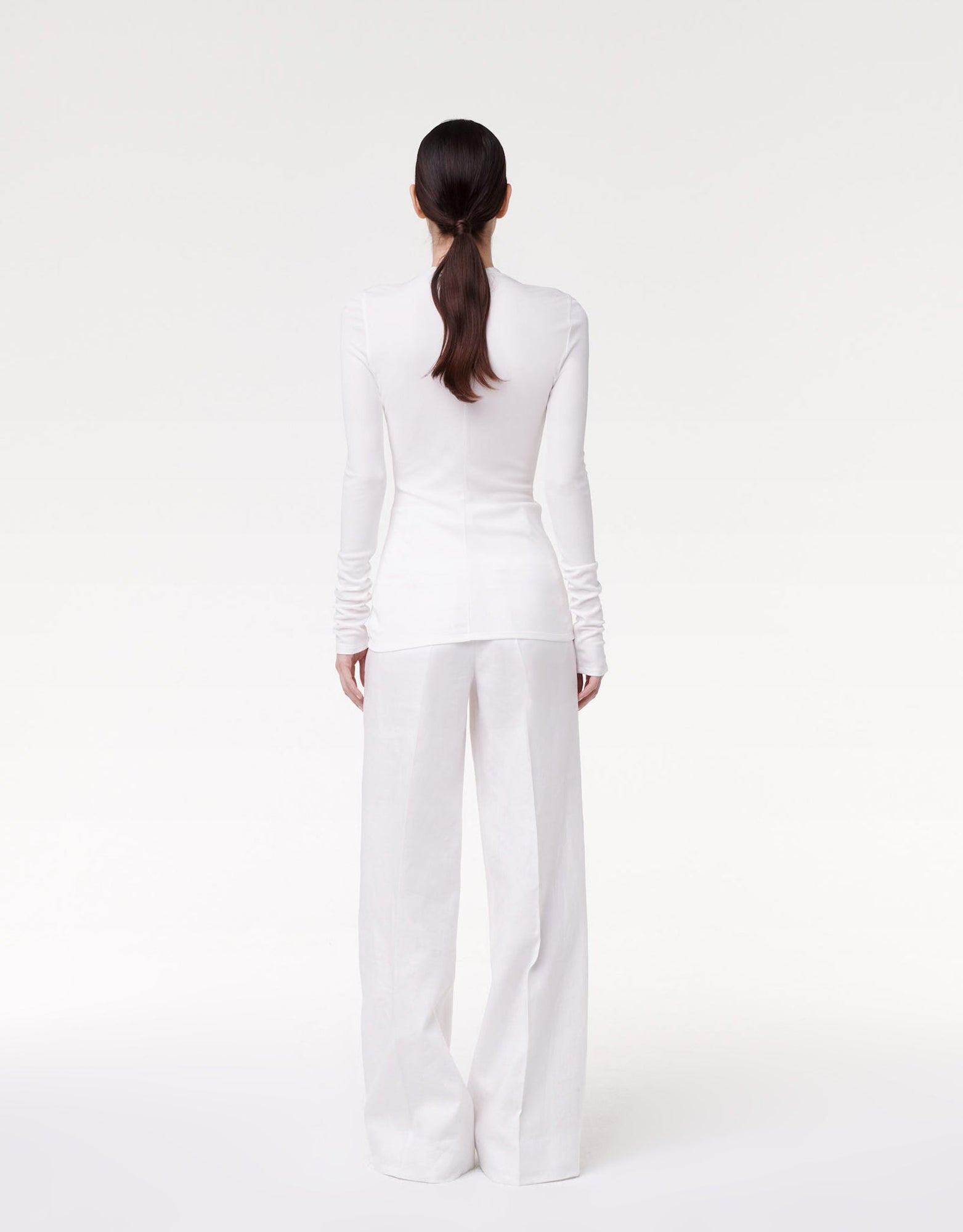 Another Tomorrow Shirred Long Sleeve Top in Off White – Viscose Women's Top