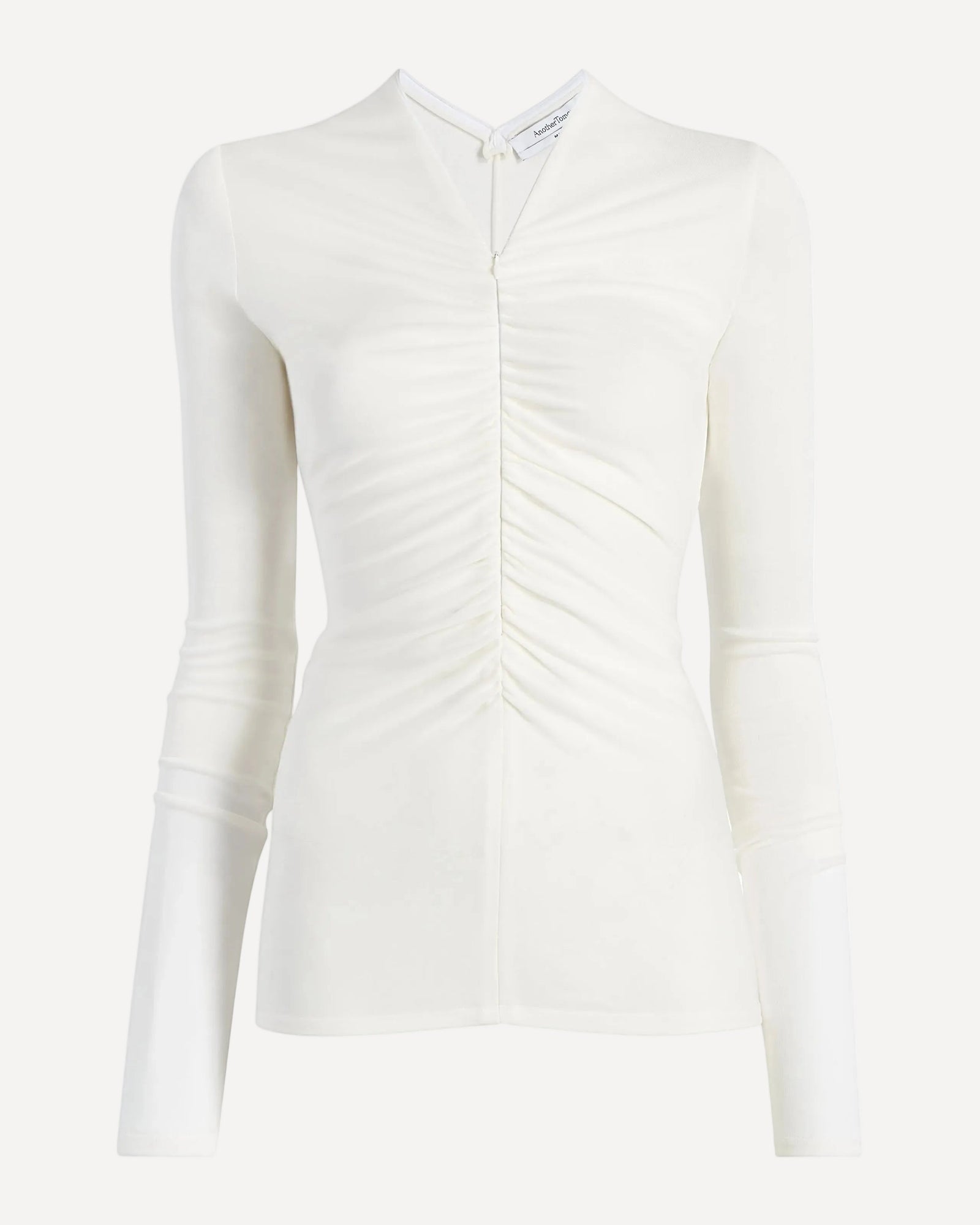 Another Tomorrow Shirred Long Sleeve Top in Off White – Viscose Women's Top